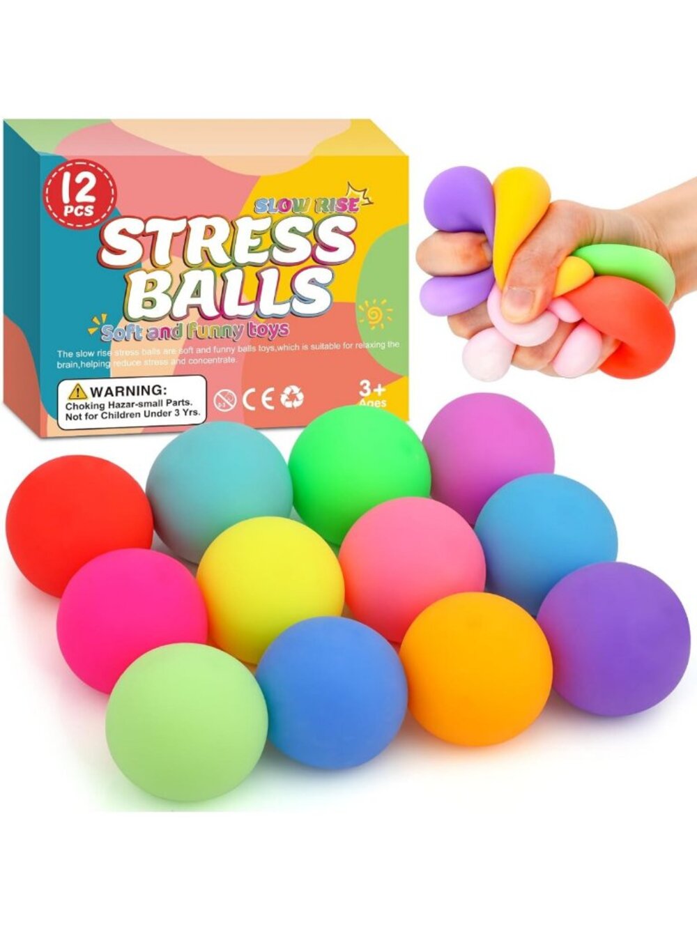 12 Pack Slow Rising Stress Balls - Fidget Toys for Stress Relief & Hand Therapy